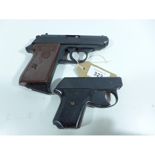 322 - A PERFECTA EL ALAMEIN 8MM BLANK FIRING PISTOL, LENGTH 15.5CM, WEBLEY AND SCOTT .22 CALIBRE BLANK FIR... 