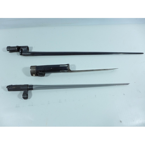 333 - A CHINESE SKS BAYONET, LENGTH 38CM, TWO FURTHER BAYONETS, LENGTHS 28.5CM AND 50CM (3)