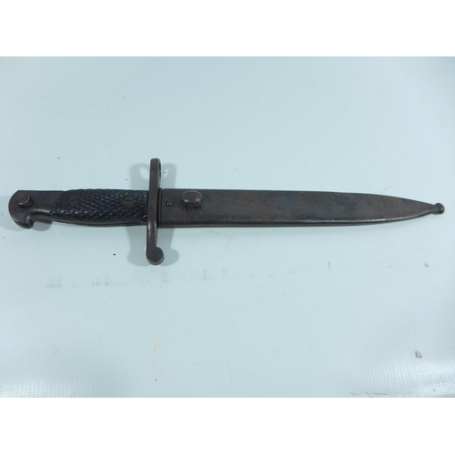 335 - A SPANISH BOLO BAYONET AND SCABBARD, BLADE 24.5CM, LENGTH 40CM