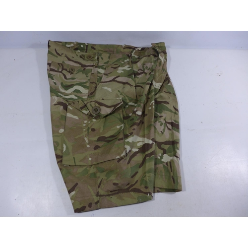 346 - A COLLECTION OF BRITISH ARMY BATTLE DRESS, CAMOUFLAGE SHORTS, USA SHIRT