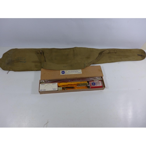 347 - A CANVAS SLIP CASE FOR A 1942 MARK III SNIPERS RIFLE AND A WEBLEY UNUSED GUN CLEANING KIT (2)