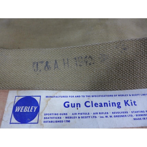 347 - A CANVAS SLIP CASE FOR A 1942 MARK III SNIPERS RIFLE AND A WEBLEY UNUSED GUN CLEANING KIT (2)