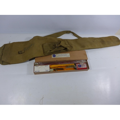 347 - A CANVAS SLIP CASE FOR A 1942 MARK III SNIPERS RIFLE AND A WEBLEY UNUSED GUN CLEANING KIT (2)