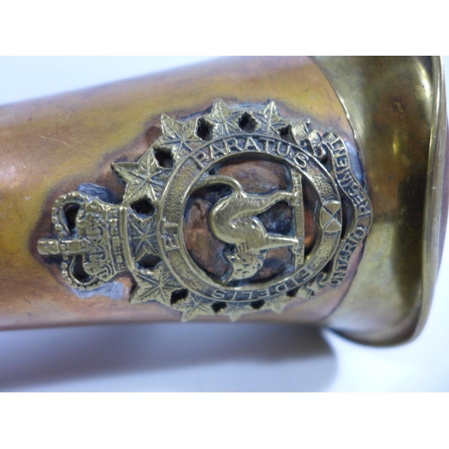 348 - A COPPER AND BRASS BUGLE WITH ONTARIO REGIMENT BADGE