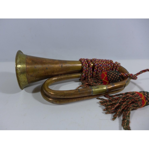 348 - A COPPER AND BRASS BUGLE WITH ONTARIO REGIMENT BADGE