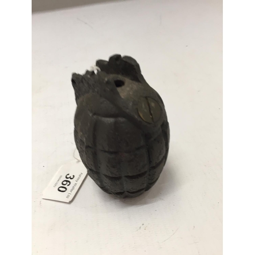 360 - AN INERT GRENADE, HEIGHT 9CM