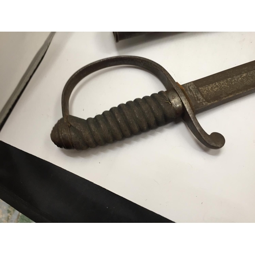 367 - A 19TH CENTURY POLICE OFFICERS SWORD AND SCABBARD, 56CM BLADE, LENGTH 71.5CM