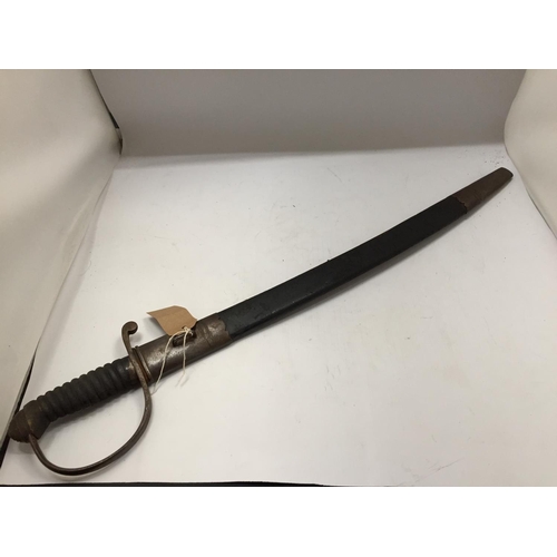 367 - A 19TH CENTURY POLICE OFFICERS SWORD AND SCABBARD, 56CM BLADE, LENGTH 71.5CM