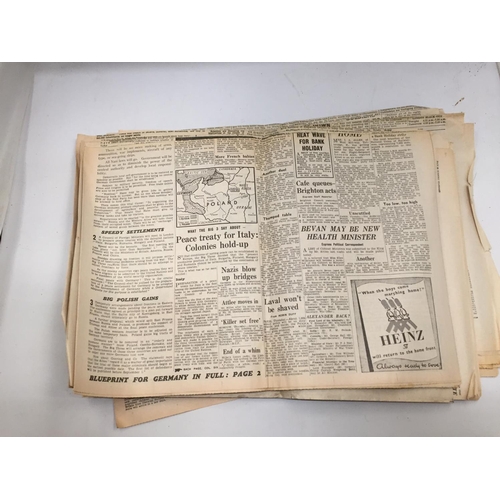 378 - APPROXIMATELY THIRTY-FIVE NEWSPAPERS RELATING TO WORLD WAR II, BISMARCK SINKING, BERLIN SURROUNDED, ... 