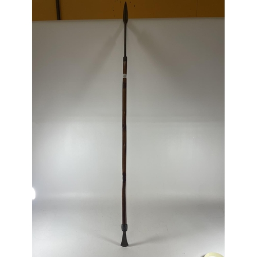 437 - A LATE 19TH / EARLY 20TH CENTURY AFRICAN SPEAR, LENGTH 127CM