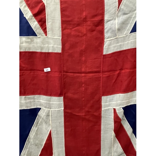 440 - A LARGE HESSIAN UNION JACK, 150 X 267CM AND A SMALLER EXAMPLE