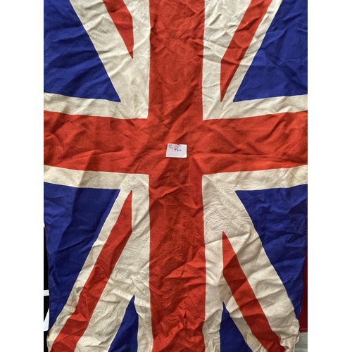 440 - A LARGE HESSIAN UNION JACK, 150 X 267CM AND A SMALLER EXAMPLE