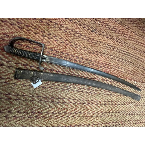 445 - A BRITISH 1796 PATTERN CAVALRY SWORD AND SCABBARD, 81CM BLADE, LENGTH 102CM