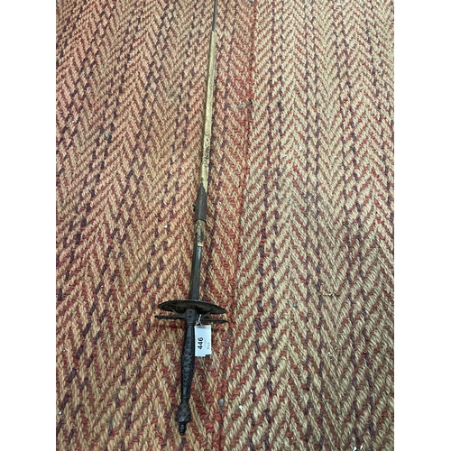 446 - A LATE 18TH / EARLY 19TH CENTURY SMALL SWORD AND PART SCABBARD, 81CM BLADE, LENGTH 98CM