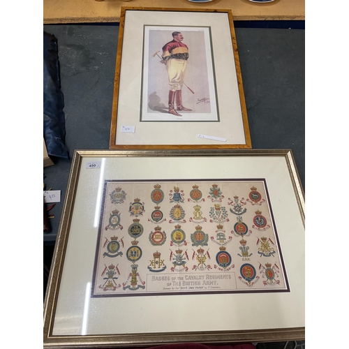 450 - BADGES OF THE CAVALRY REGIMENTS OF THE BRITISH ARMY, 25 X 40CM, FRAMED AND GLAZED, FRAMED PRINT OF P... 