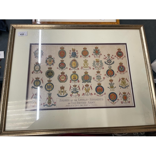 450 - BADGES OF THE CAVALRY REGIMENTS OF THE BRITISH ARMY, 25 X 40CM, FRAMED AND GLAZED, FRAMED PRINT OF P... 