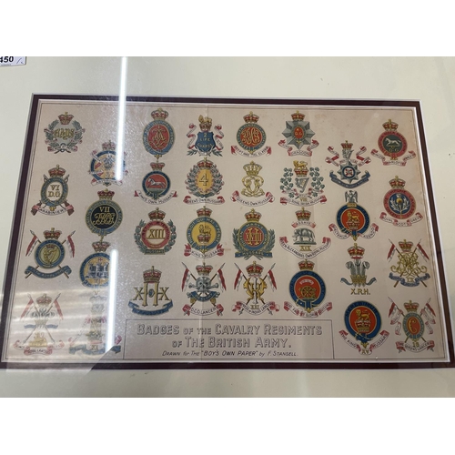 450 - BADGES OF THE CAVALRY REGIMENTS OF THE BRITISH ARMY, 25 X 40CM, FRAMED AND GLAZED, FRAMED PRINT OF P... 