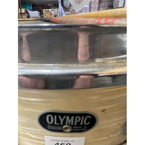 460 - AN OLYMPIC EVERPLAY EXTRA SNARE DRUM, DIAMETER 38CM, HEIGHT 10CM, TOGETHER WITH TWO PAIRS OF DRUMSTI... 