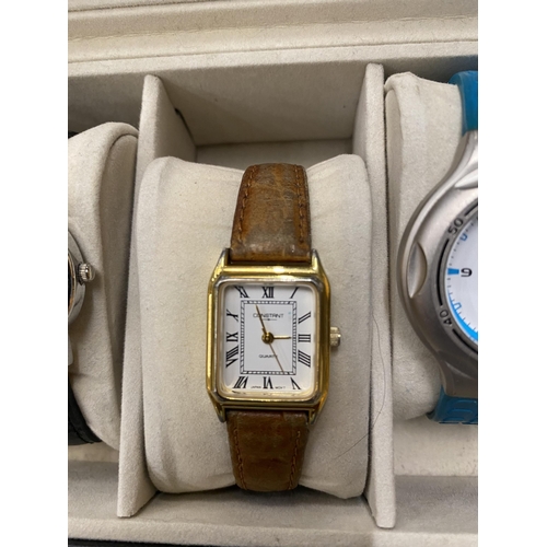 102 - A BOX CONTAINING SIX LADIES WRISTWATCHES WORKING AT TIME OF CATALOGUING BUT NO WARRANTY