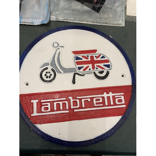 188 - A CAST LAMBRETTA SIGN, DIAMETER 29CM