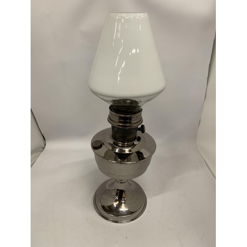 209 - A VINTAGE STAINLESS STEEL EFFECT OIL LAMP