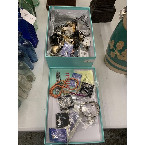 211 - A BOX OF ASSORTED COSTUME JEWELLERY