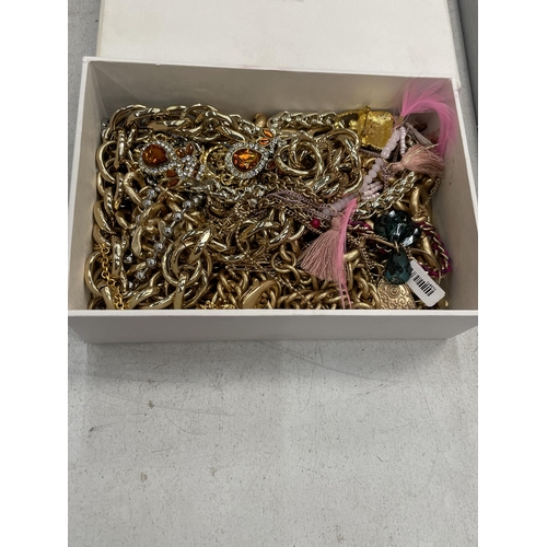 226 - A BOX OF YELLOW METAL JEWELLERY