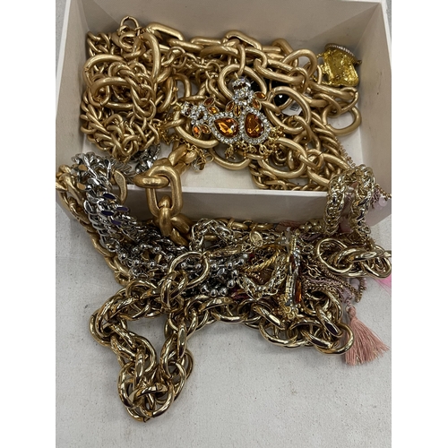 226 - A BOX OF YELLOW METAL JEWELLERY