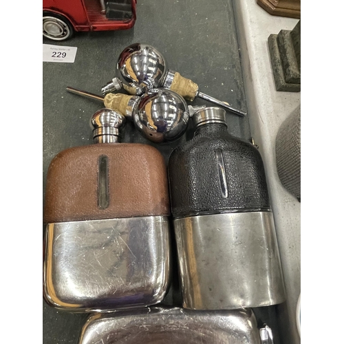 230 - THREE VINTAGE SILVER PLATED HIPFLASKS