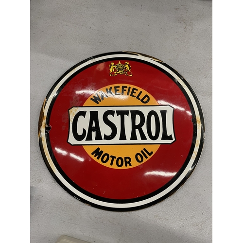 234A - A SMALL ENAMEL SIGN ''WAKEFIELD CASTROL MOTOR OIL' DIAMETER 15CM