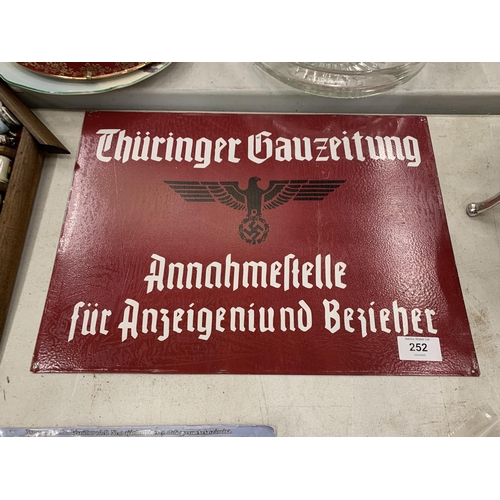 252 - A TIN PLATE GERMAN SIGN 40CM X 29CM