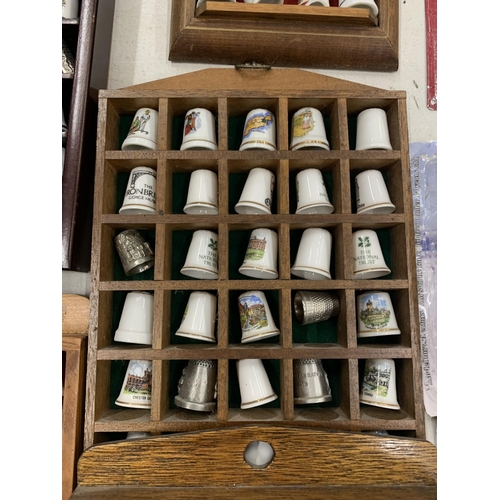 254 - SIX WOODEN DISPLAYS OF CERAMIC THIMBLES