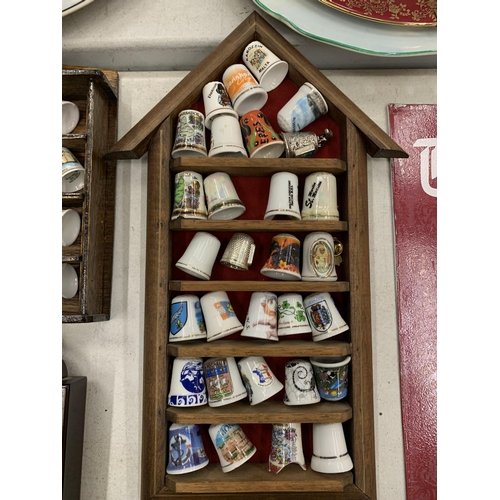 254 - SIX WOODEN DISPLAYS OF CERAMIC THIMBLES