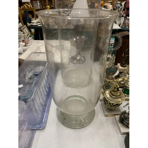 257 - THREE LARGE CLEAR GLASS VASES TO INCLUDE TWIST DESIGN EXAMPLE