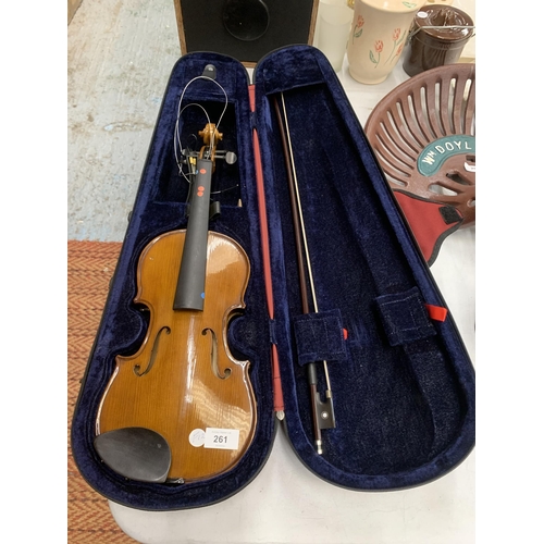 261 - A CASED VIOLIN AND BOW