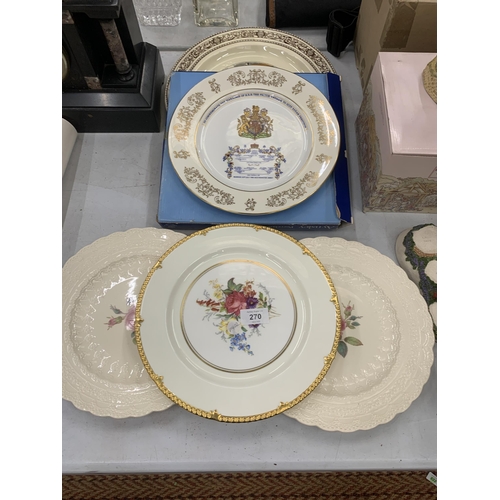 270 - A MIXED LOT OF CERAMIC PLATES TO INCLUDE BOXED AYNSLEY COMMEMORATIVE EXAMPLE