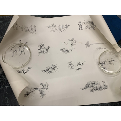 271 - A BLUEPRINT OF THE SCOTS GUARDSMAN LOCOMOTIVE AND A PRINT OF HARE COURSING