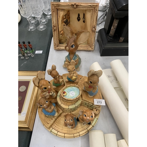 272 - A COLLECTION OF VINTAGE PENDELFIN RABBITS TO INCLUDE BANDSTAND WITH FIGURES, MOTHER RABBIT AND INTER... 