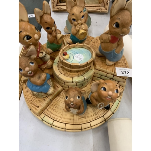 272 - A COLLECTION OF VINTAGE PENDELFIN RABBITS TO INCLUDE BANDSTAND WITH FIGURES, MOTHER RABBIT AND INTER... 