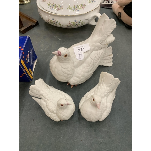 281 - THREE VINTAGE MATTE CERAMIC BIRD FIGURES