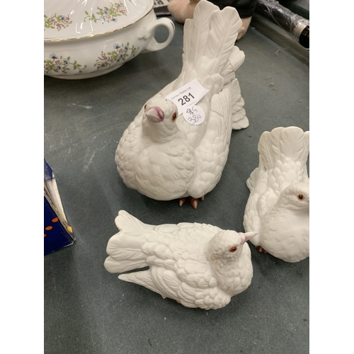 281 - THREE VINTAGE MATTE CERAMIC BIRD FIGURES