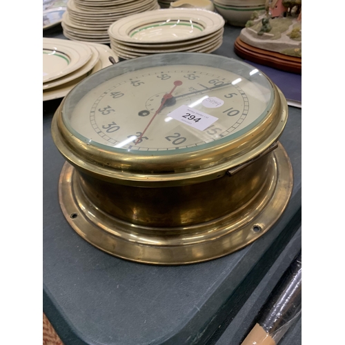 294 - A VINTAGE SMITHS ASTRAL BRASS CASED SHIP'S CLOCK