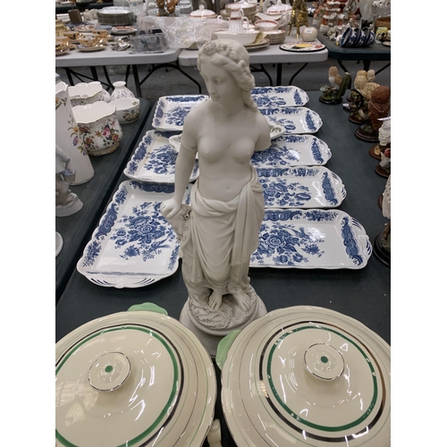 295 - AN ART DECO ALFRED MEAKIN PART DINNER SERVICE AND PARIAN STYLE FIGURE