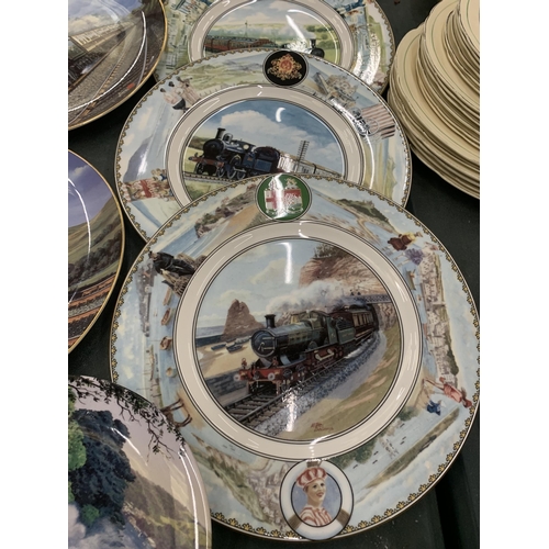 296 - A MIXED GROUP OF TRAIN RELATED COLLECTORS PLATES, COALPORT, ROYAL DOULTON ETC