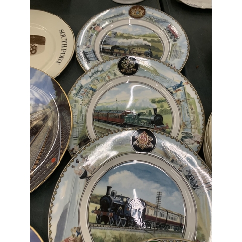 296 - A MIXED GROUP OF TRAIN RELATED COLLECTORS PLATES, COALPORT, ROYAL DOULTON ETC