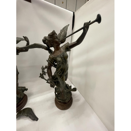 33 - A PAIR OF VINGTAGE SPELTER CHERUB FIGURES, SIGNED (ONE WING A/F)