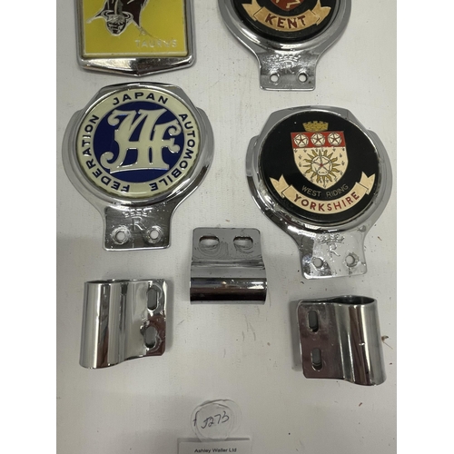 39 - A COLLECTION OF FIVE VINTAGE CAR BADGES, YORKSHIRE, SILVERSTONE ETC