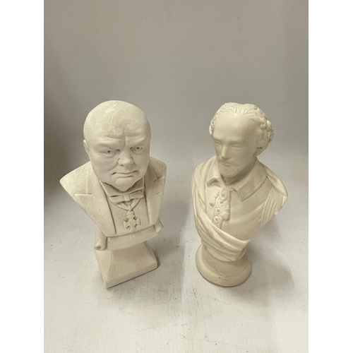 55 - TWO VINTAGE BUSTS OF WINSTON CHURCHILL AND WILLIAM SHAKESPEARE IN MARBLE