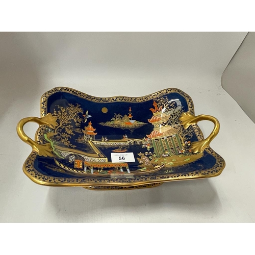 56 - A CARLTON WARE TWIN HANDLED PEDESTAL BOWL DECORATED IN THE 'MIKADO' PATTERN WITH GILT DESIGN ON A CO... 