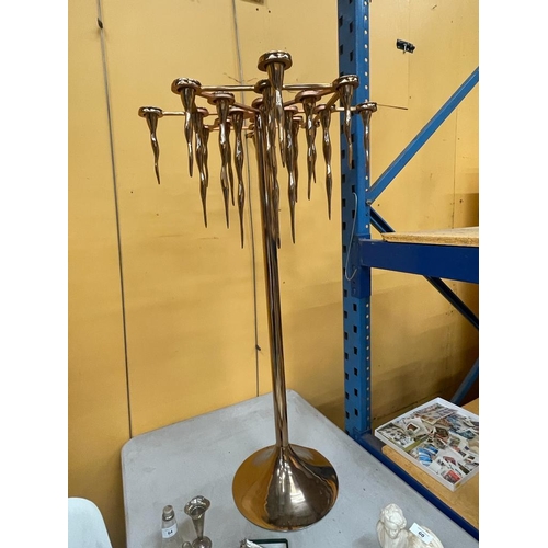 65 - A LARGE BRASS RETRO DROPLET CANDLEABRA